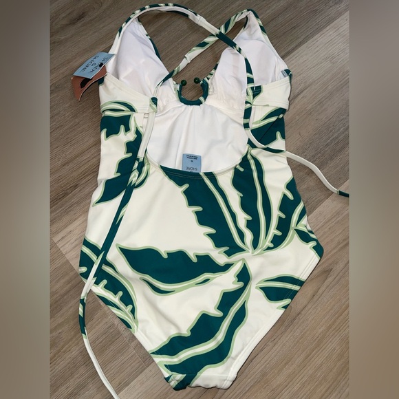 NWT Tropical Green Leaf One-Piece Swimsuit Halter Tie - Picture 4 of 4